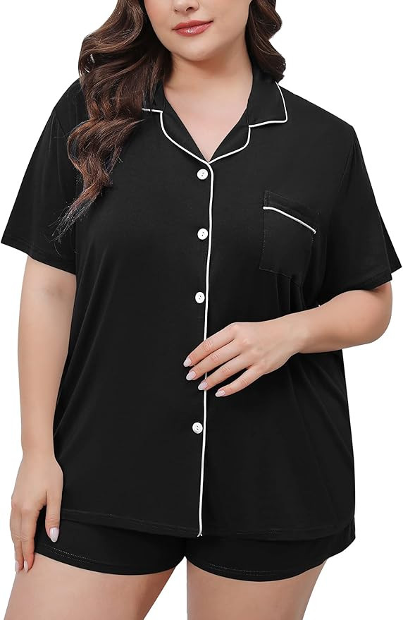 SWOMOG Women's Plus Size Pajamas Set Button Down Tops Short Sleeve Sleepwear Soft Pajama Shorts 2... | Amazon (US)
