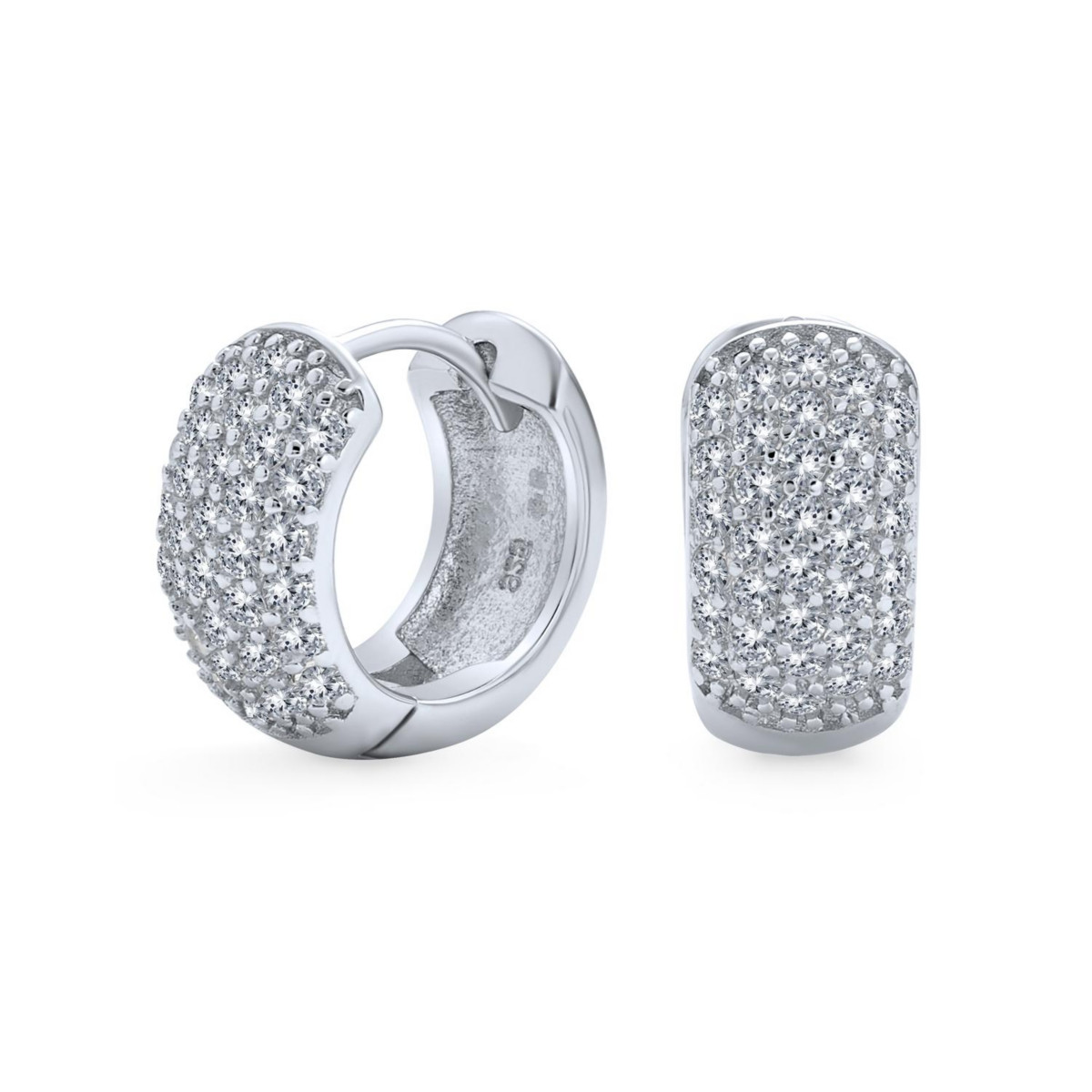 Bling Jewelry Wide 5 Five Row Pave Cubic Zirconia Cz Huggie Mini Hoop Earrings Gold Plated .925 Sterling Silver - Silver tone | Macy's