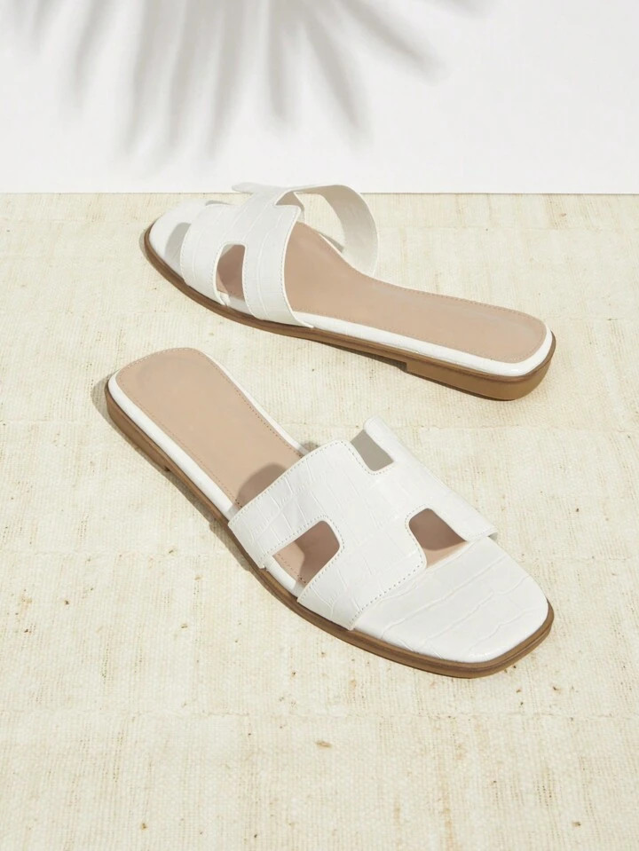 SHUZIA All-Time Bestseller Women's Luxe-Inspired Harness Cutout Open Toe Timeless PU White -Embos... | SHEIN