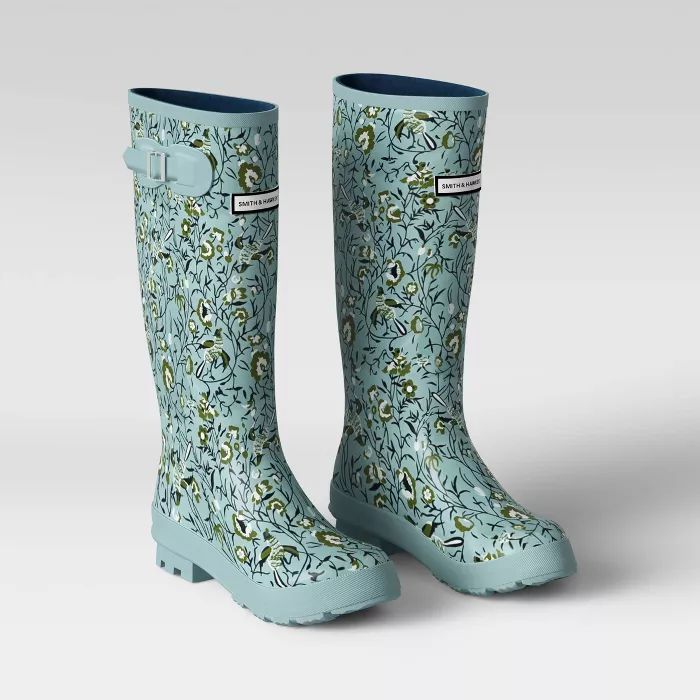 Women's Tall Floral Rain Boots Blue - Smith & Hawken™ | Target