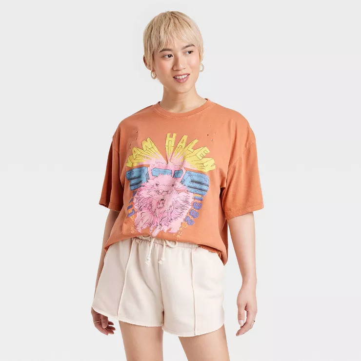 Women's Van Halen Short Sleeve Oversized Graphic T-Shirt - Orange | Target