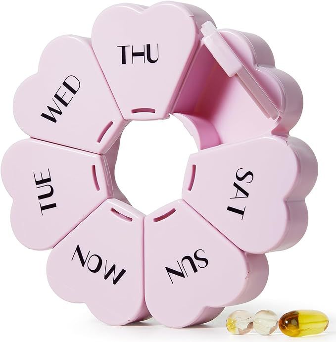 MOLN HYMY Cute Weekly Pill Box 7 Day, Heart Shaped Pill Case Organizer 1 time a Day, Purple Pink ... | Amazon (US)