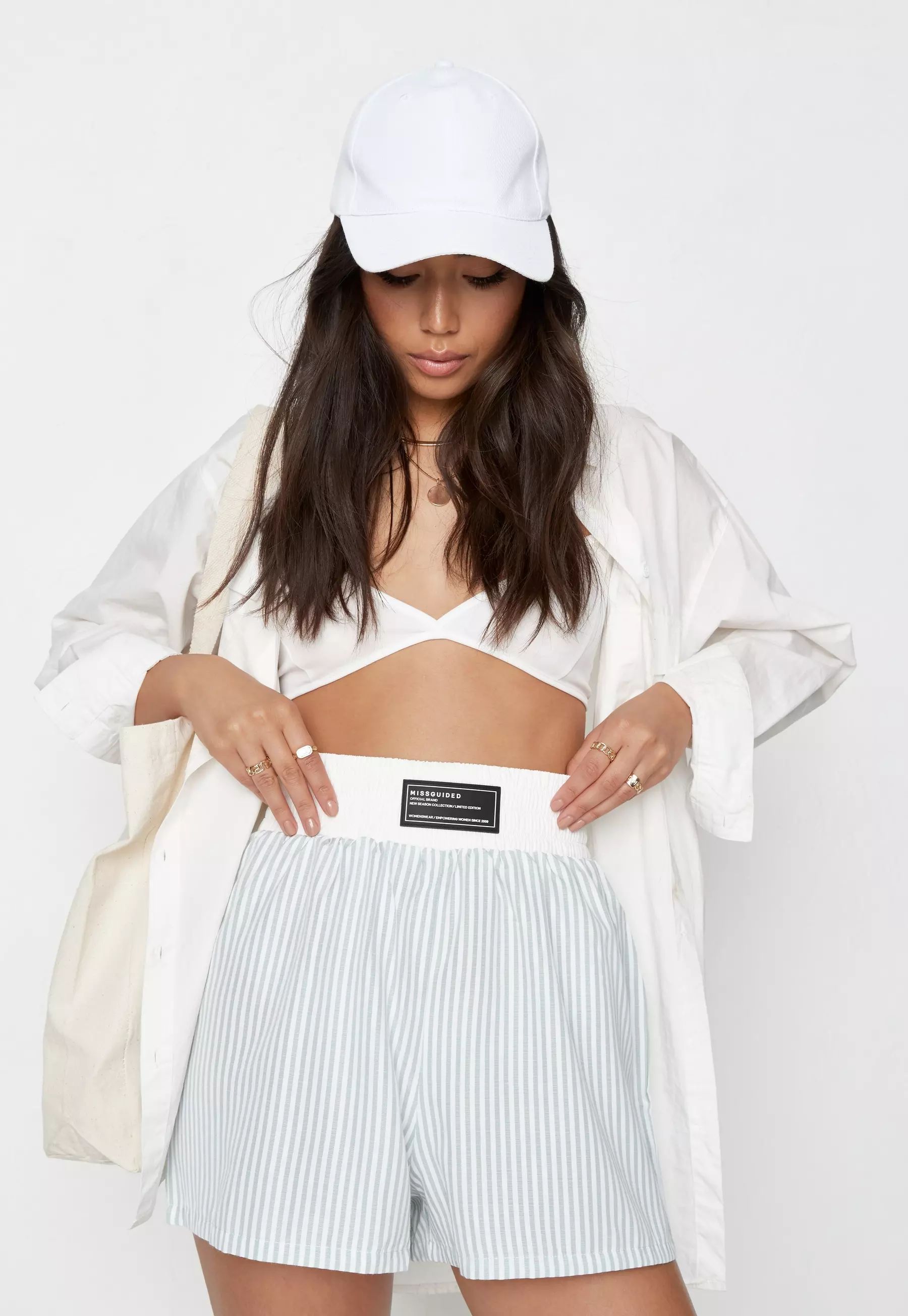 Mint Stripe Missguided Rubber Branding Shorts | Missguided (US & CA)