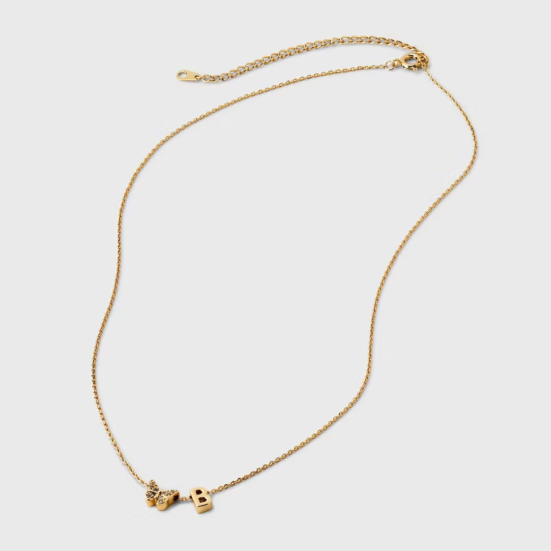 14K Gold Dipped Butterfly Slider Cubic Zirconia Initial "B" Pendant Necklace - A New Day™ Gold | Target