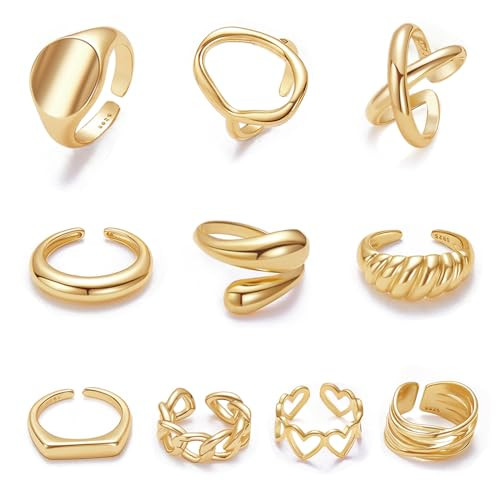 10PCS Gold Dome Chunky Rings for Women 18K Gold Plated Braided Twisted Round Signet Rings Adjusta... | Amazon (US)