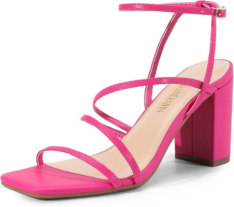 DREAM PAIRS Women's Heels Chunky Block Strappy Square Open Toe Ankle Buckle Heeled Sandals Weddin... | Amazon (US)
