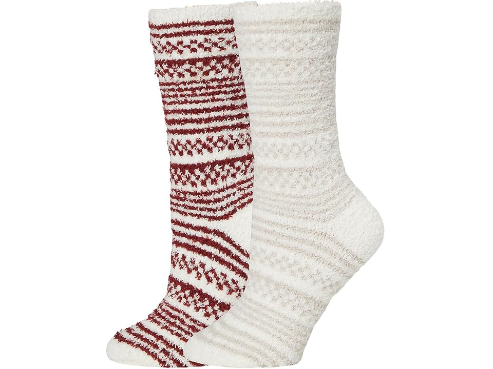 Barefoot Dreams Cozychic (r) Checkered Stripe Women's Sock Set Women's Sock Crimson/Stone, Jacquard/Polyester | Zappos