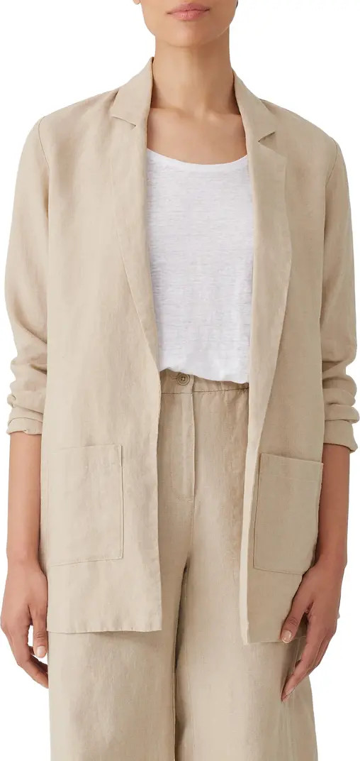 Notch Lapel Longline Organic Linen Blazer | Nordstrom