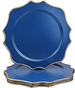 Blue Chargers for Dinner Plates, 13 Inch Scalloped Plastic Decorative Table Charge Service Plates... | Amazon (US)