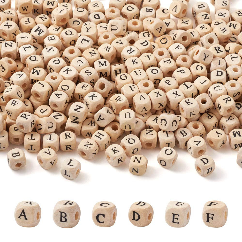 KISSITTY 520pcs/bag Cube Wood Beads with Initial 26 Letters 10mm Natural Square Alphabet Wooden L... | Amazon (US)