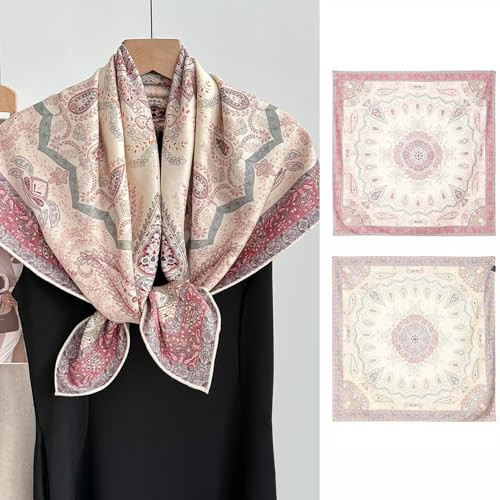 Fashion Luxury Silk Wool Silk Scarf for Women, Large Square Dual-Use Warm Shawl Double-Sided Color Block Versatile for Women (SL015) | Amazon (US)