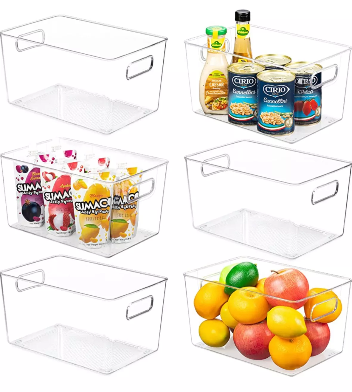 Fullstar Fridge Organisers Bins [Set of 4] Fridge Storage Containers - Clear Fridge Storage Containers with Handles Kitchen Pantry Organizers and