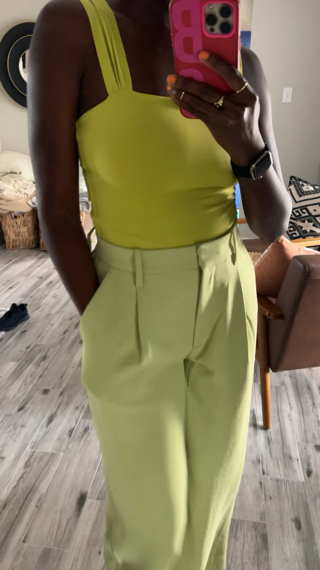 Lime green ruched top with mint green pants make a pretty yet not fussy spring outfit! Dress it up or down. This look is a part of the Abercrombie sale! 

#LTKunder100 #LTKstyletip #LTKworkwear