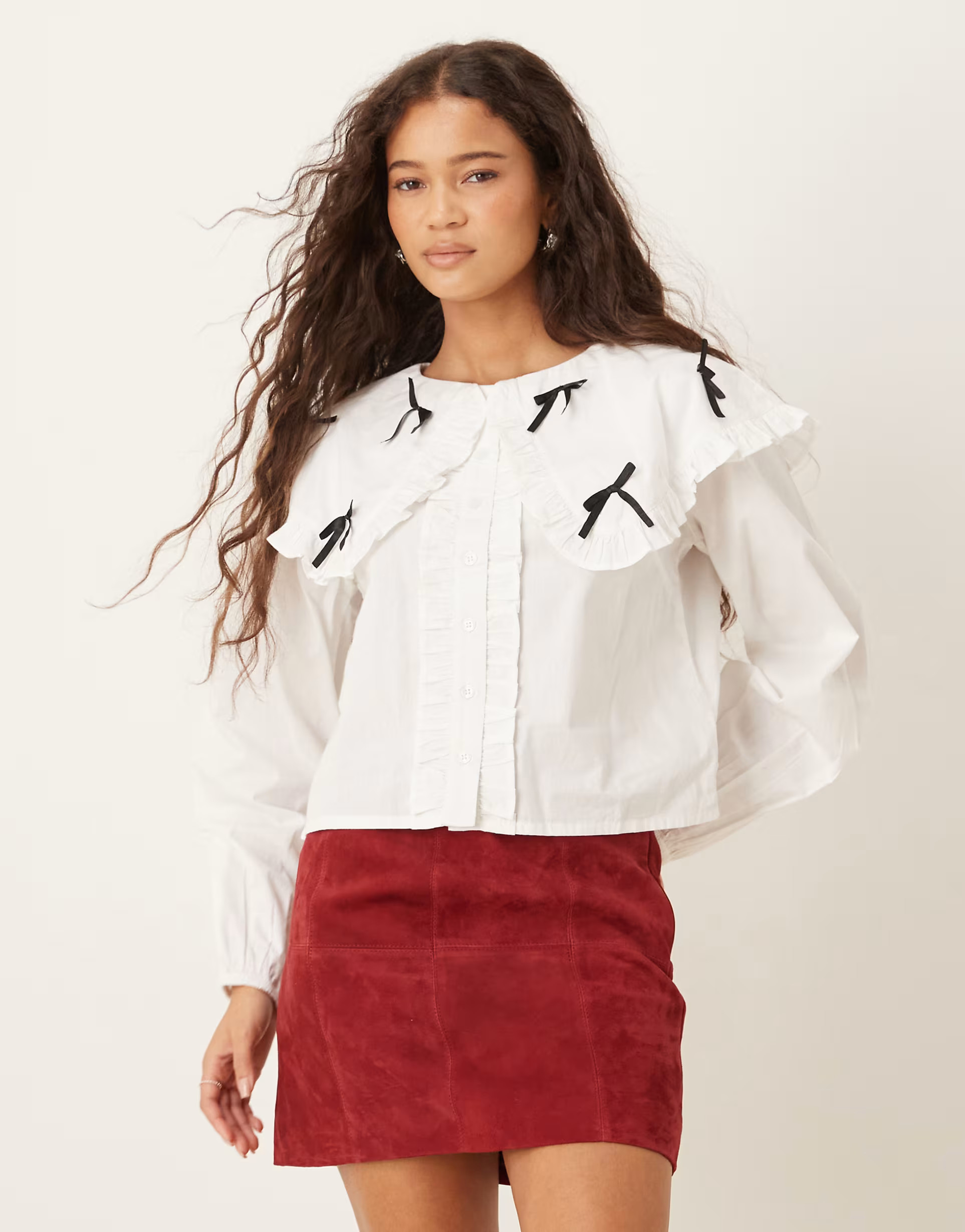 Neon Rose oversized bow detail collared blouse in white | ASOS | ASOS (Global)