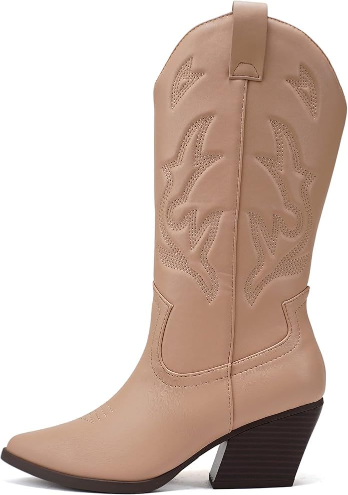 Soda Orville ~ Women Western Cowboy Stitched Pointe Toe Heel Ankle Mid Shaft Fashion Boots | Amazon (US)