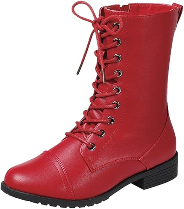 Forever Link Womens Round Toe Military Lace Up Knit Ankle Cuff Low Heel Combat Boots | Amazon (US)