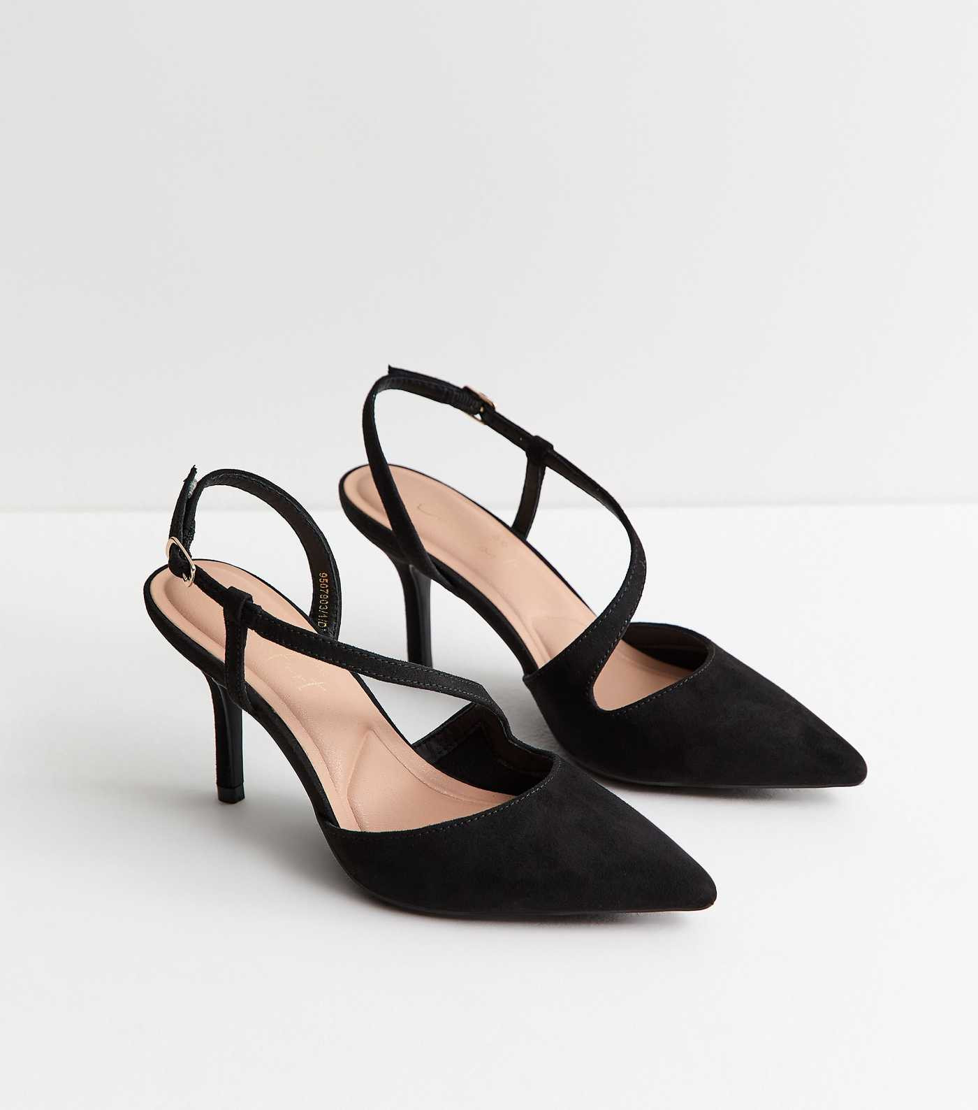 Black Faux Suede Strappy Slingback Court Shoes | New Look | New Look (UK)
