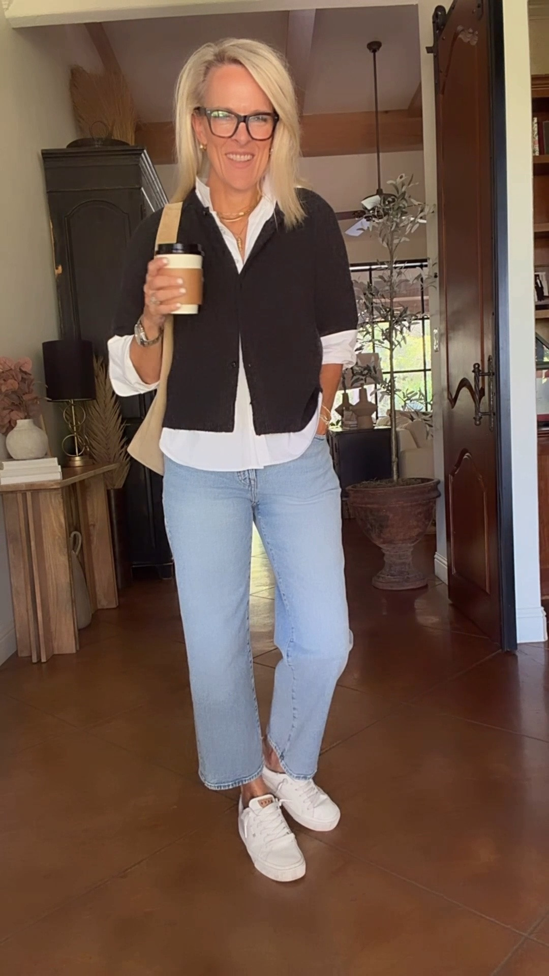Short sleeved cardigan. Super soft!
For now and into the fall 
•• Cardigan sizing - I sized up to a large for an oversized fit ￼
Denim - fit tts 27
Sneakers - size up 1/2 size 

@Madewell

#LTKgrwm #LTKOver40 #LTKmomlife