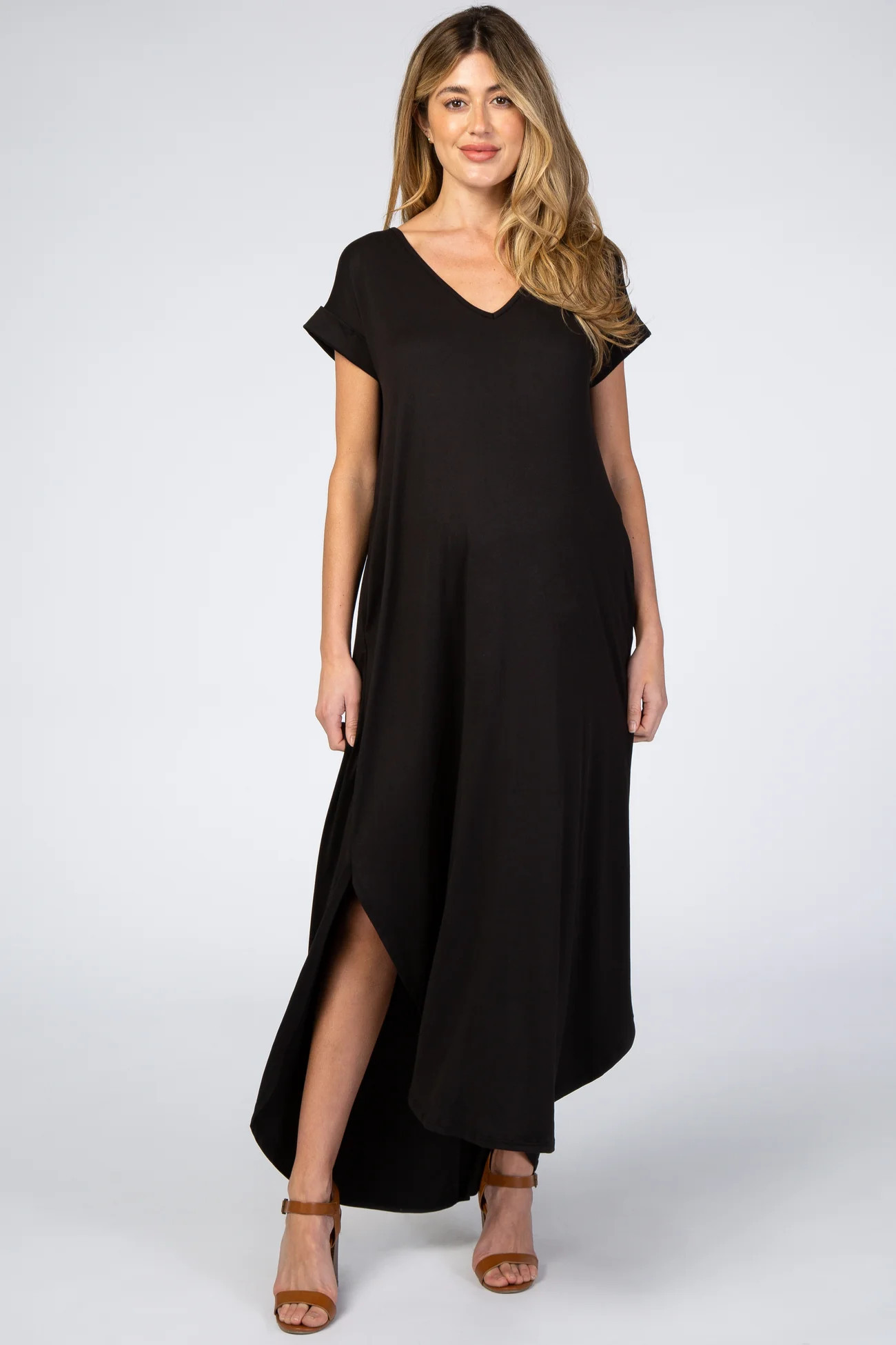 Black Side Slit Maternity Maxi Dress | PinkBlush Maternity