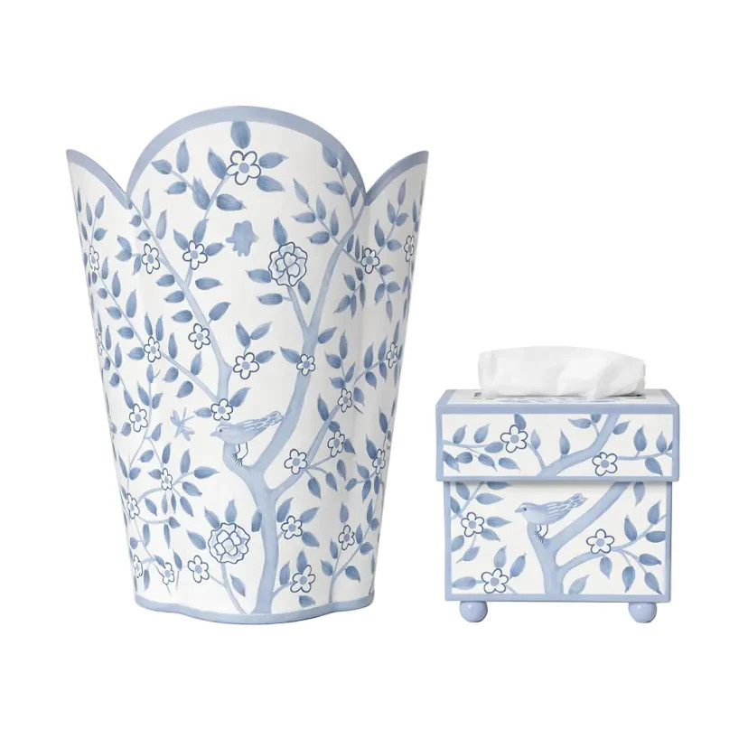 Blue Bird Garden Round Wastepaper Basket & Tissue (3 Options) | The Enchanted Home