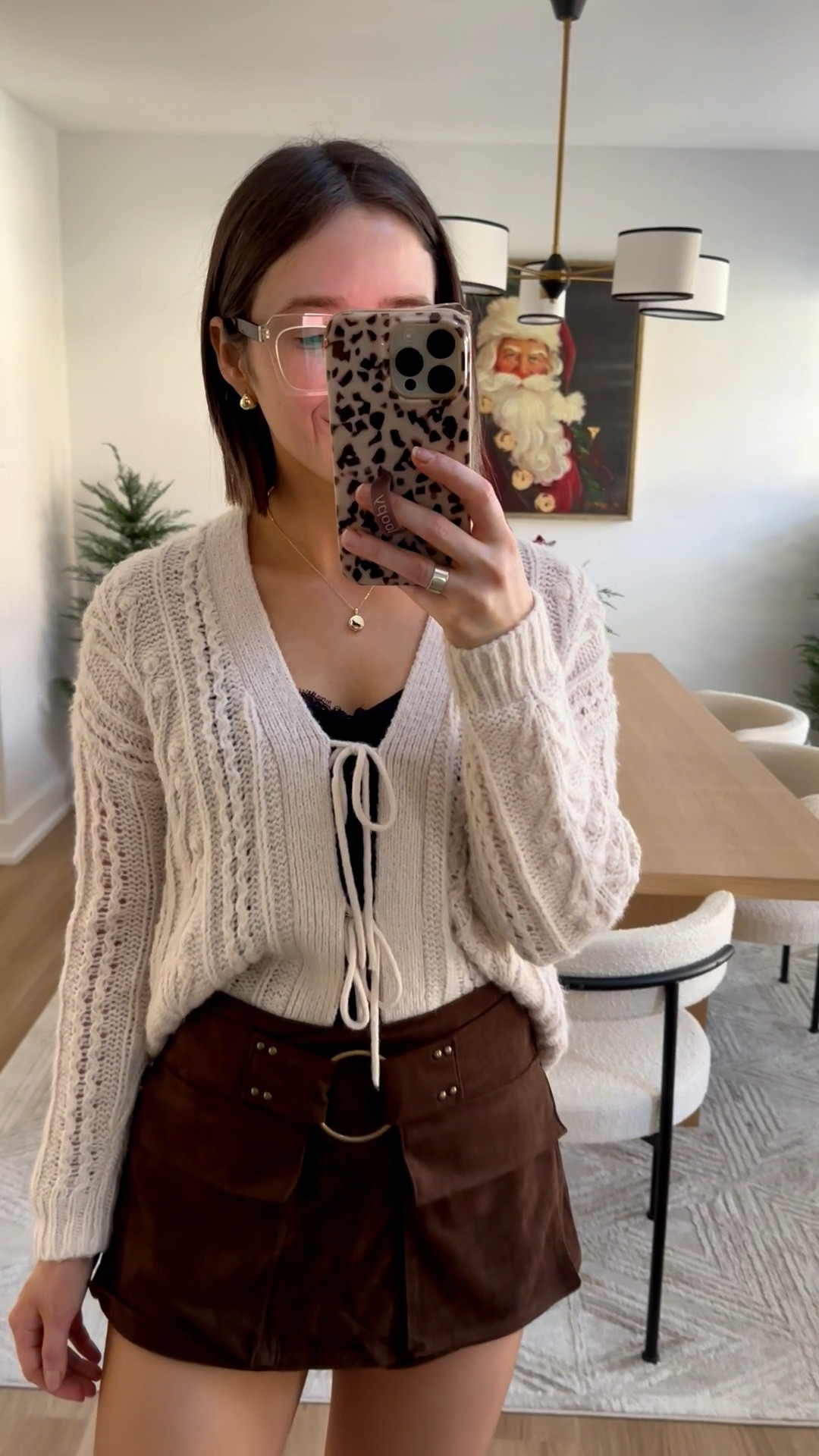 Vici belted faux suede mini skort size small but wish I would’ve done an xs! It runs a little big, but if you like low rise, this would fit you without sizing down. It’s giving Y2K and I love it lol currently sold out but you can sign up for restock alerts! I also linked almost an identical one from Free People 

Knee high black leather AllSaints boots tts and yes they’re a splurge but I can’t count the amount of times I’ve worn them! I also have the shorter ankle version as well 

I got this cable tie front cardigan a few years ago from the Nordstrom anniversary sale and I wear it all the time! So warm and cozy 

Mini skirt, mini skort, suede skirt, belted skirts, chunky belt, black boots, leather boots, knee high boots, chunky boots, fall boots, fall outfit inspiration, Pinterest outfit, black sweater, micro skirt, micro skort, edgy outfit, Thanksgiving outfit, bow sweater, tie front cardigan 

#LTKStyleTip #LTKHoliday #LTKootd