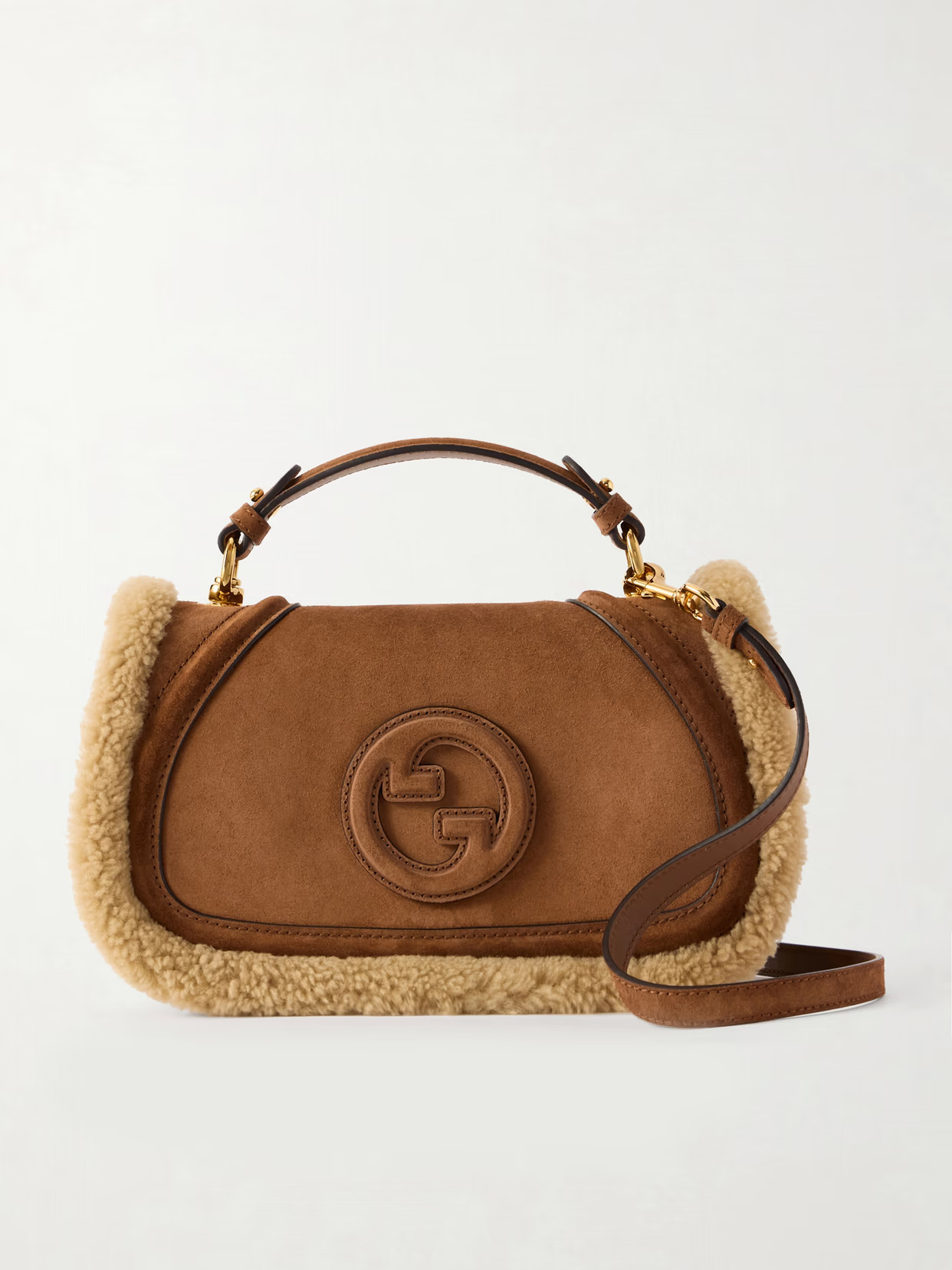 Gucci - Blondie Shearling-trimmed Suede Shoulder Bag - Brown | NET-A-PORTER (UK & EU)