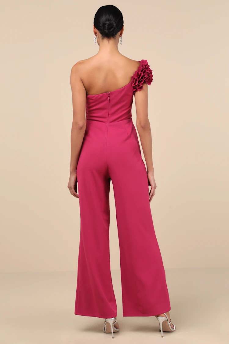 Damara Magenta Floral Applique One-Shoulder Jumpsuit | Lulus