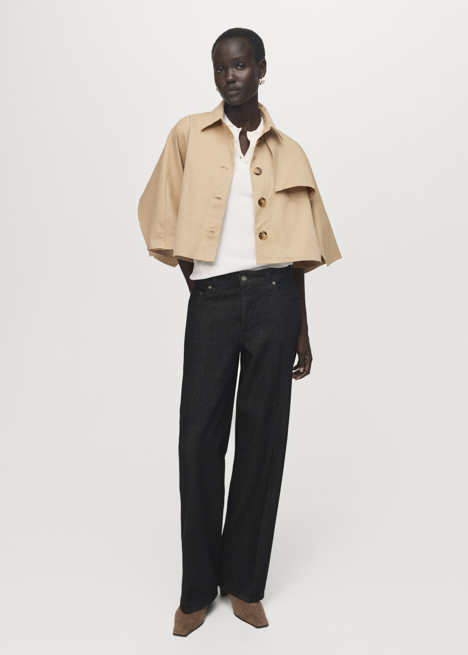 Cape-style cropped trench coat - Women | MANGO USA | Mango (US/MX/AU)