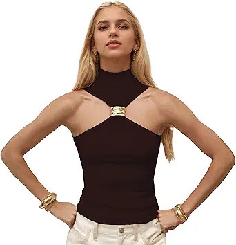 Sexy Dressy Halter Neck Tops for Women Pleated Twist Front Tank Tops Slim Fit Hollow Out Backless... | Amazon (US)