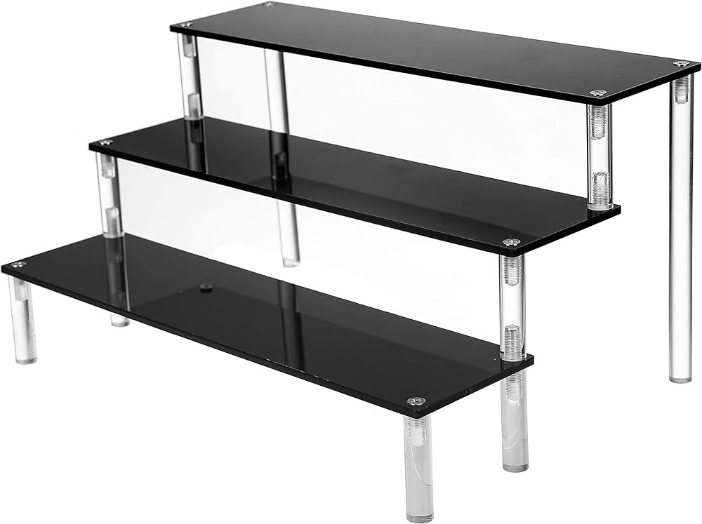 3 Tier Black Acrylic Display Riser Cupcake Stand Display Shelf for Decoration, Collection, Makeup | Amazon (US)