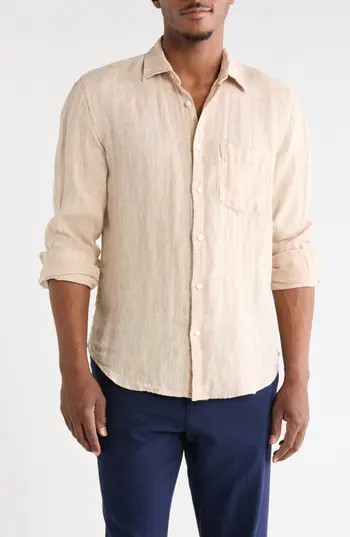 DENIM AND FLOWER Linen Button-Up Shirt in Khaki at Nordstrom Rack, Size Large | Nordstrom Rack