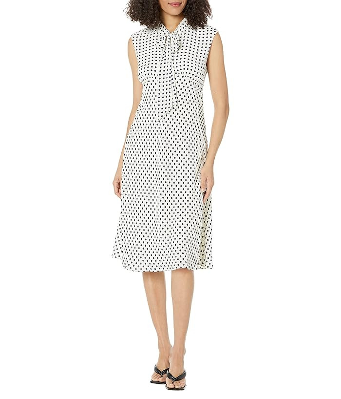 LAUREN Ralph Lauren Polka Dot Tie Neck Georgette Dress | Zappos
