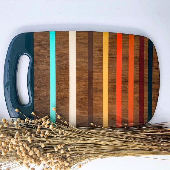 RETRO-Funk 2 | Hand Painted Serving Board | Wooden Cheese Board with Handle | Charcuterie | Resin... | Etsy (US)