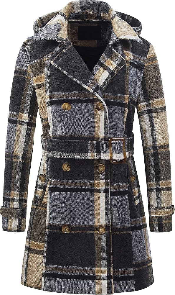 Chrisuno Women's Double Breasted Pea Coat Hooded Long Winter Trench Coat | Amazon (US)