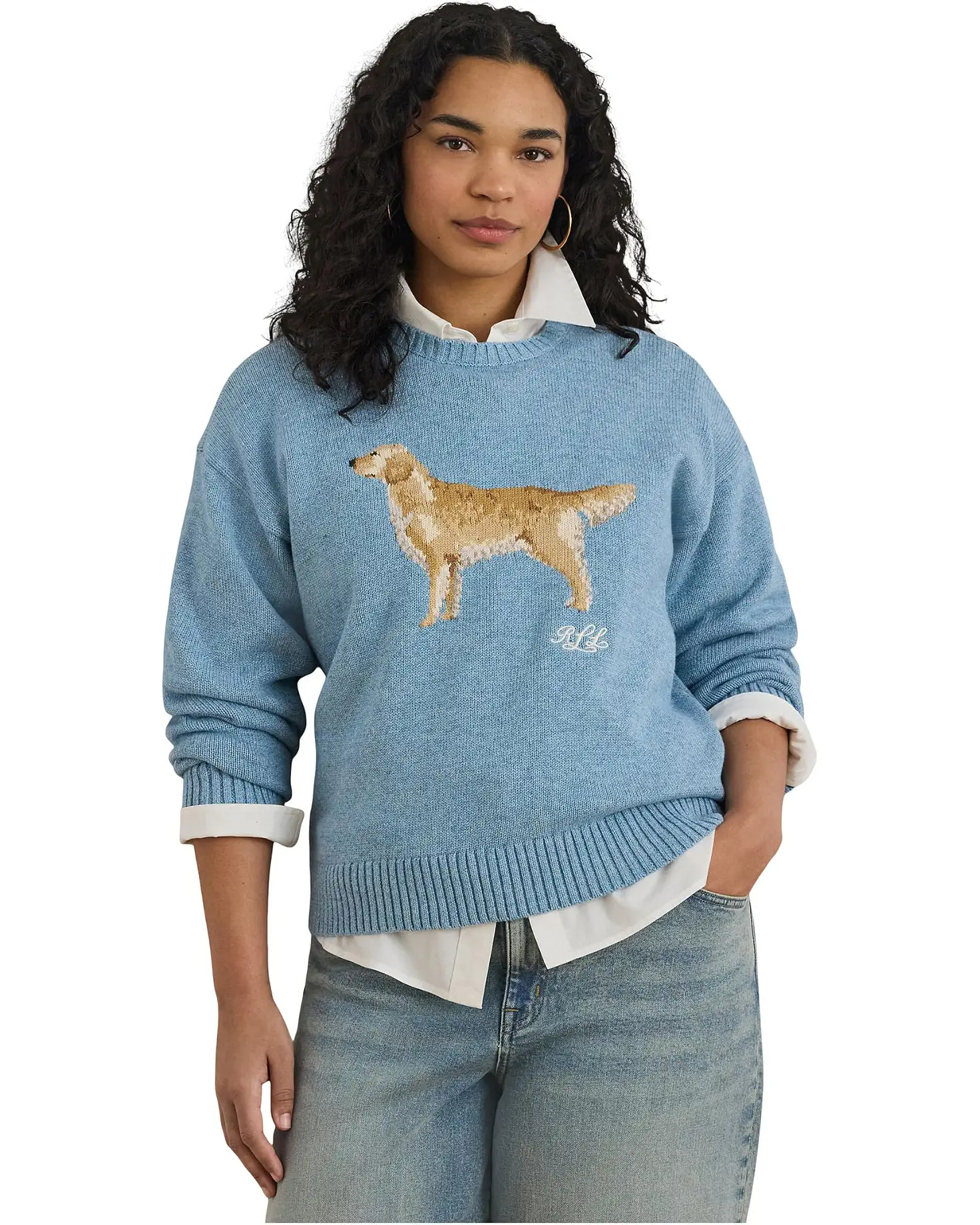 Women's Lauren Ralph Lauren Plus Size Intarsia-Knit Golden Retriever Sweater | Zappos.com
