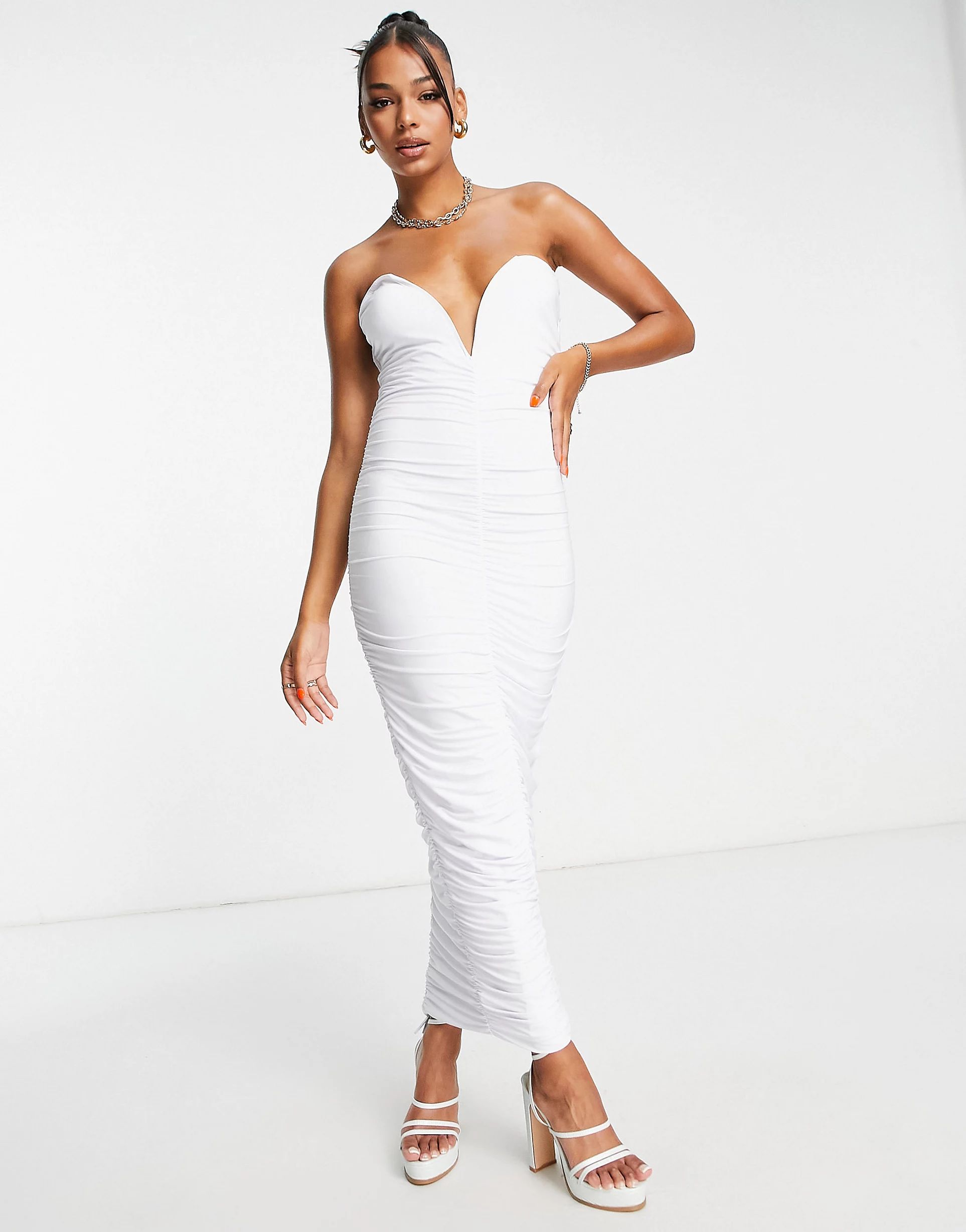 Femme Luxe plunge midi dress in white | ASOS (Global)