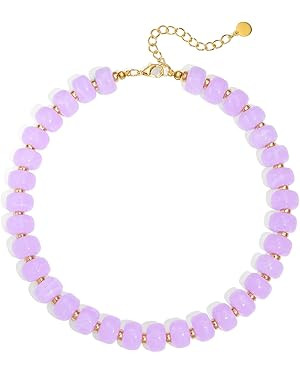 Colorful Beaded Necklace for Women Unique Resin Beads Choker Necklaces Boho Statement Chunky Neck... | Amazon (US)