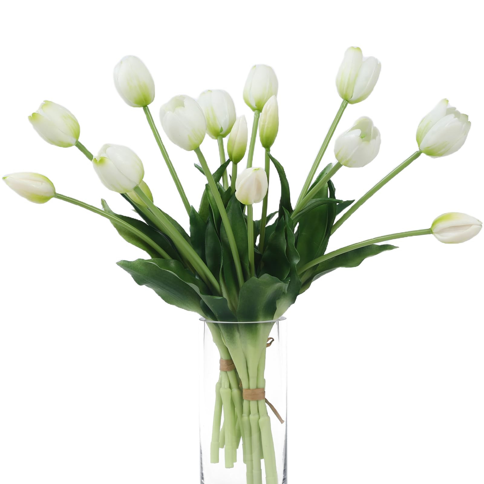 15 Pcs White Artificial Flowers Tulips Real Touch Latex Plastic Soft Faux Bouquets for Party, Wed... | Amazon (US)