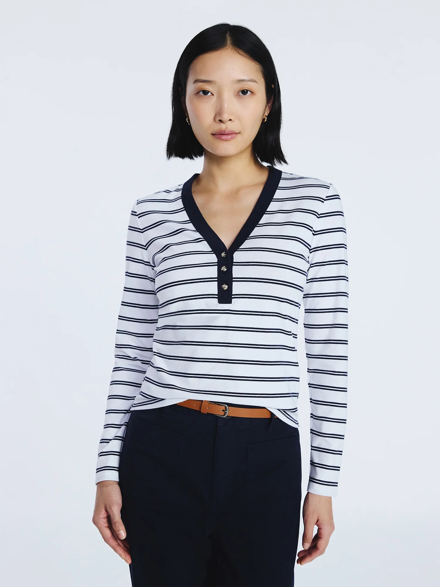 Free Assembly Women's V-Neck Henley with Long Sleeves, Sizes XS-XXL | Walmart (US)