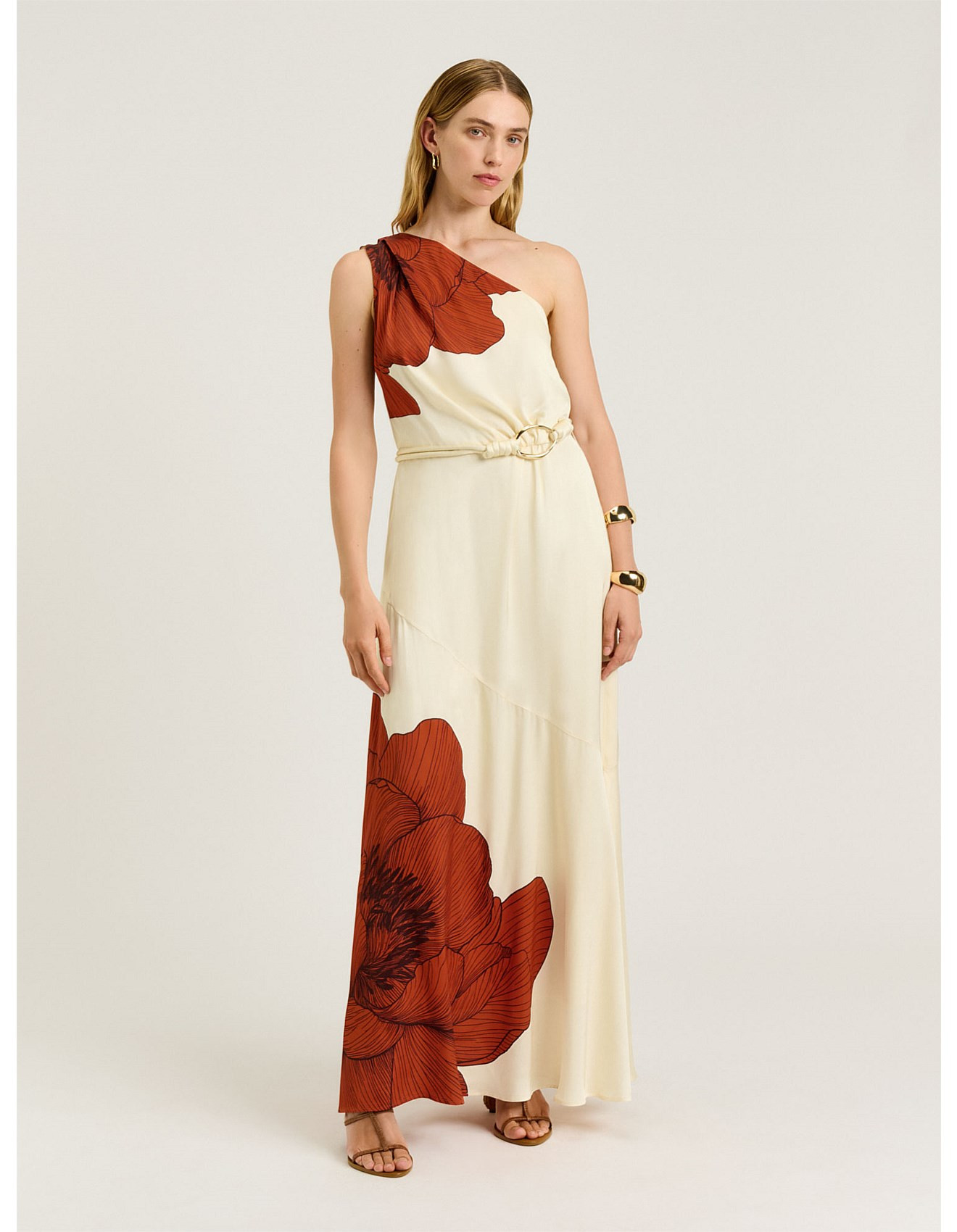 TERRACOTTA POPPY ASYMMETRIC MAXI DRESS | David Jones (Australia & New Zealand)