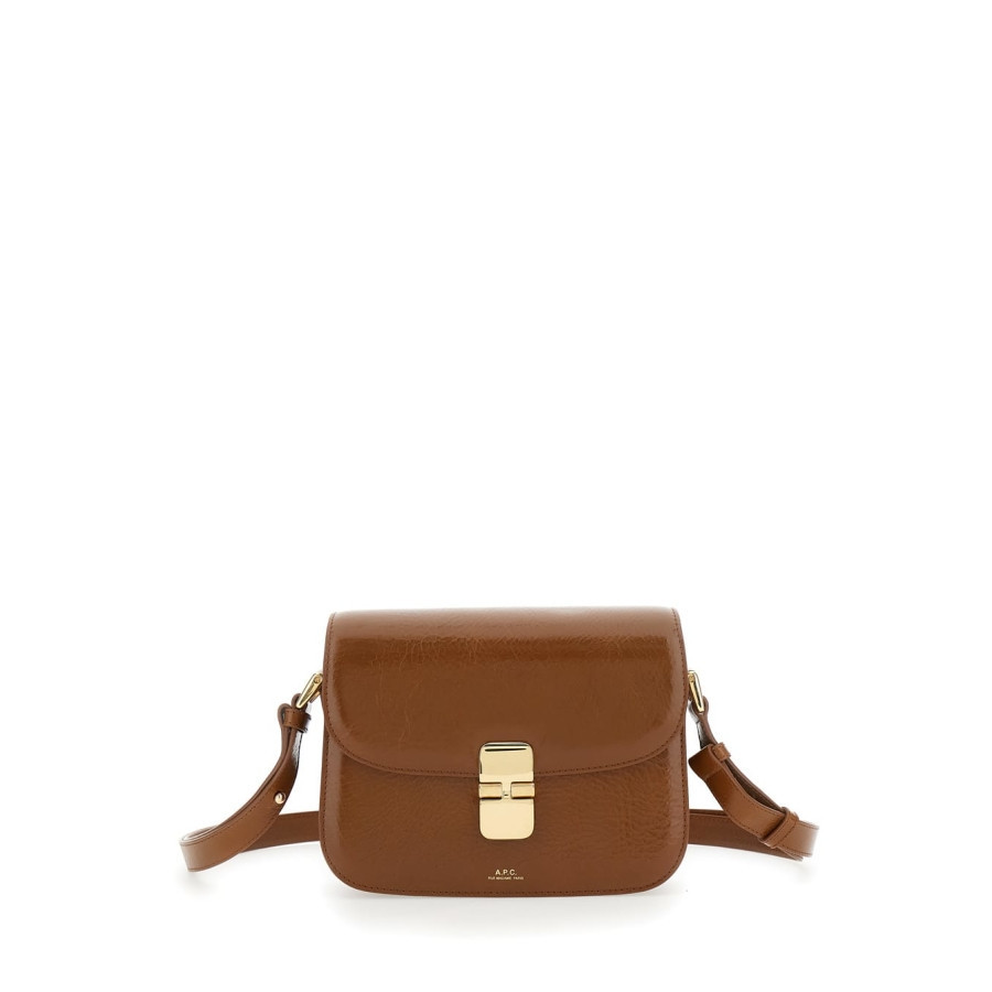 A.P.C. Grance Brown Small Crossbody Bag Wirh Embossed Logo Lettering On The Front And Adjustable Shoulder Strap In Hammered Leather | Jomashop.com & JomaDeals.com