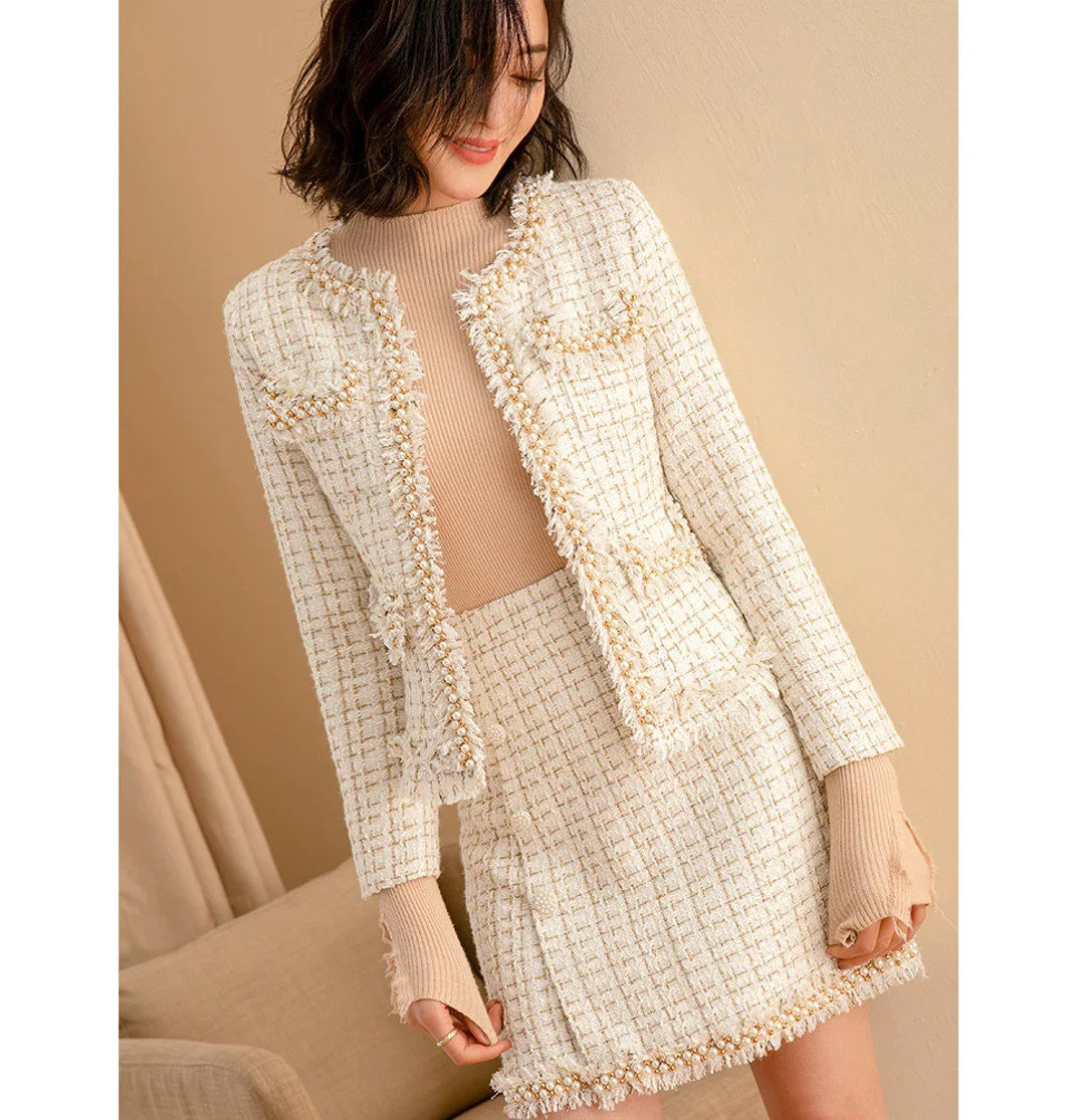 Set Tweed Short Coat Tweed Jacket Tweed Skirt | Etsy (US)