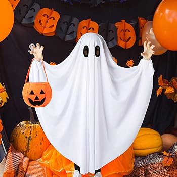 Oskiner Ghost Costume for Kids,White Ghost costumes with Pumpkin Bag, Spooky Halloween for Boys G... | Amazon (US)
