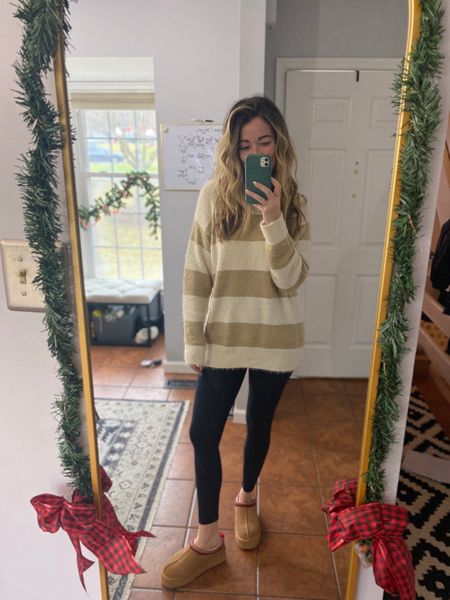 Women’s fuzzy sweater, slightly oversized, wearing a medium. My daughter bought me this top for Christmas I love how cozy it is! Would be super cute paired with jeans or leather leggings or maybe even a sparkly or sequin bottom to dress it up! Target Style. Casual winter outfit. Dupe ugg slippers. Crz leggings 

#LTKsalealert #LTKGiftGuide #LTKstyletip