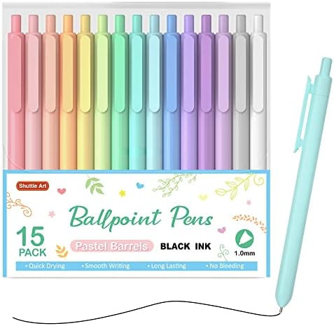 Shuttle Art Ballpoint Pens, 15 Pack Pastel Retractable Black Ink Ball Point Pens, Cute Pens 1.0mm... | Amazon (US)