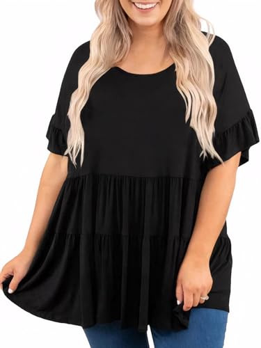 Beautife Womens Plus Size Babydoll Tops Ruffle Short Sleeve Peplum Flowy Shirts Summer Casual Loo... | Amazon (US)