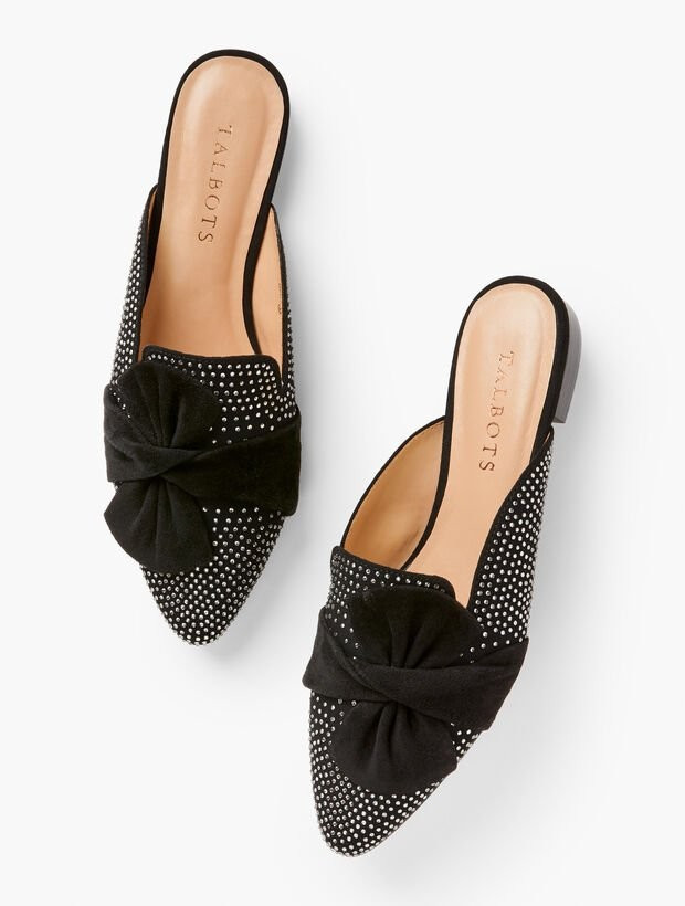 Edison Bow Embellished Suede Mules | Talbots