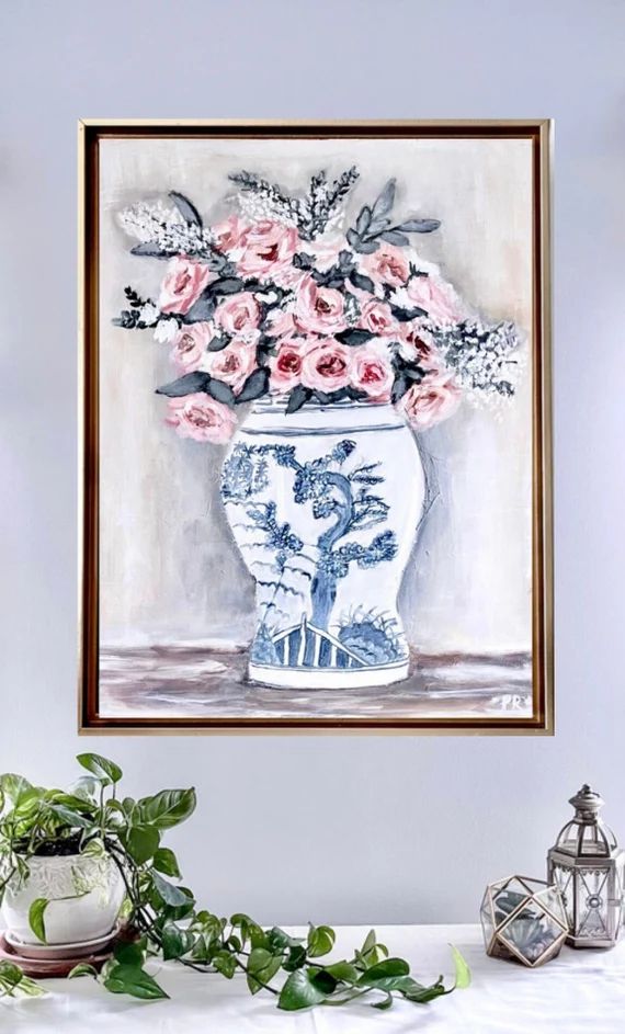 Floral Art Print, Chinoiserie Vase, Florals in Blue and White Vase, Original Art Print, Farmhouse... | Etsy (US)