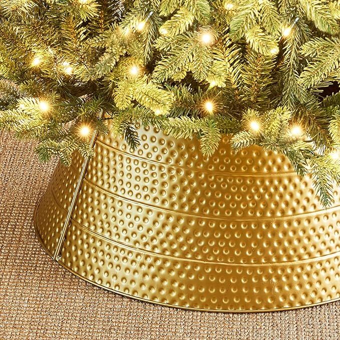 Glitzhome Gold Hammered Metal Tree Collar Tree Base Cover Decorative Christmas Tree Ring for Chri... | Amazon (US)