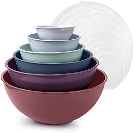 COOK WITH COLOR Mixing Bowls with Lids - 12 Piece Plastic Nesting Bowls Set includes 6 Prep Bowls... | Amazon (US)